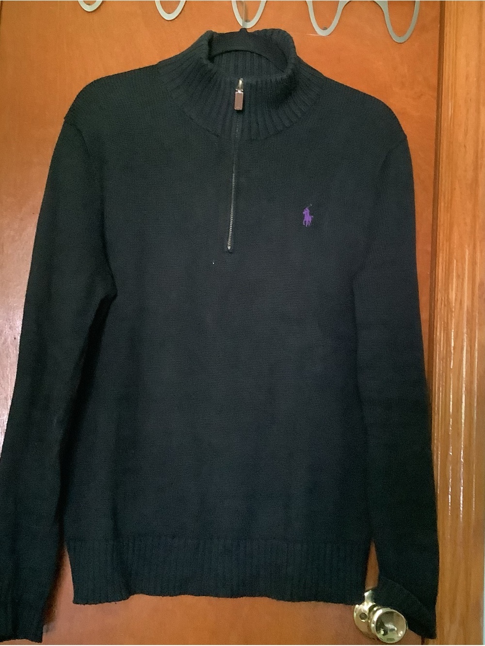 Polo by Ralph Lauren Black Half-Zip Sweater with Purple Pony